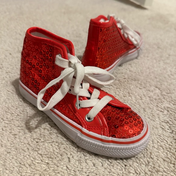 Red sequin converse style high top sneakers size girls 12 - Picture 1 of 5